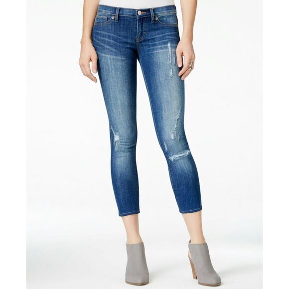 New! DITTOS Women's Cropped Ankle Skinny Blue Jeans Denim Distressed Mid-Rise - Picture 2 of 3